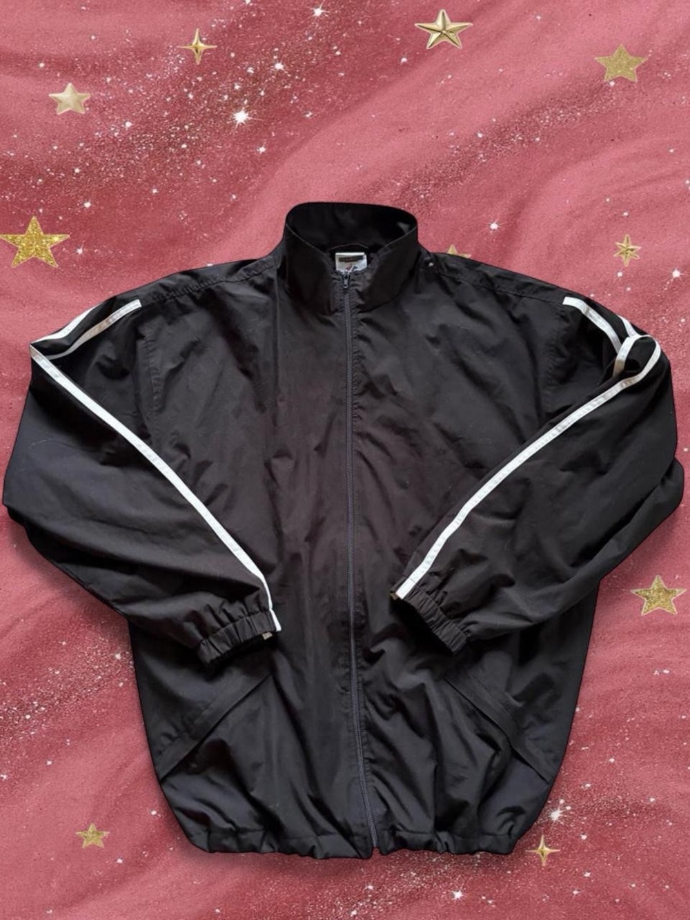 Jerzees Black Windbreaker with White Stripe